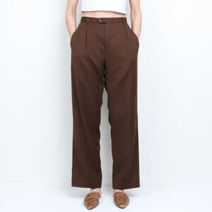 Vintage Enzo Collection Brown 100% Wool Pleated Straight Leg Trouser M